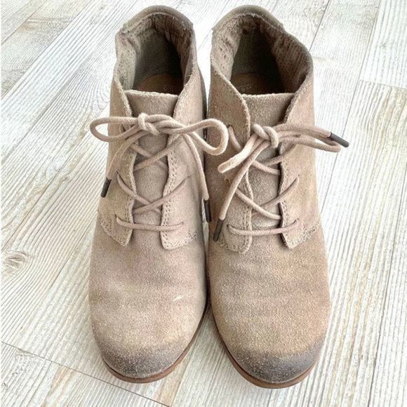 Toms Lunata Burnished Suede Lace Up Ankle Boots | Desert Taupe Size 8.5 - Picture 3 of 7